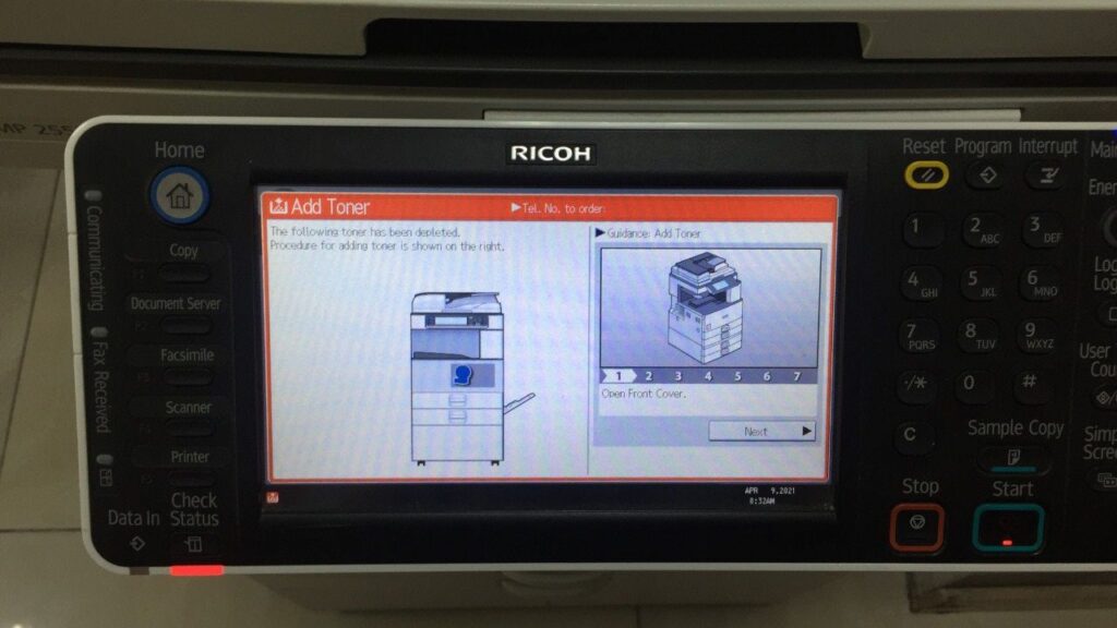Ricoh MP 2553 bao loi add toner