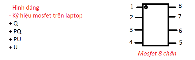 hinh dang va ky hieu mosfet 8 chan tren laptop
